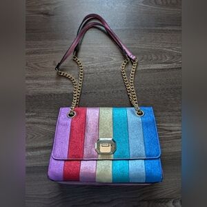 Aldo Rainbow Stripe Faux Leather Chain Strap Shoulder Bag